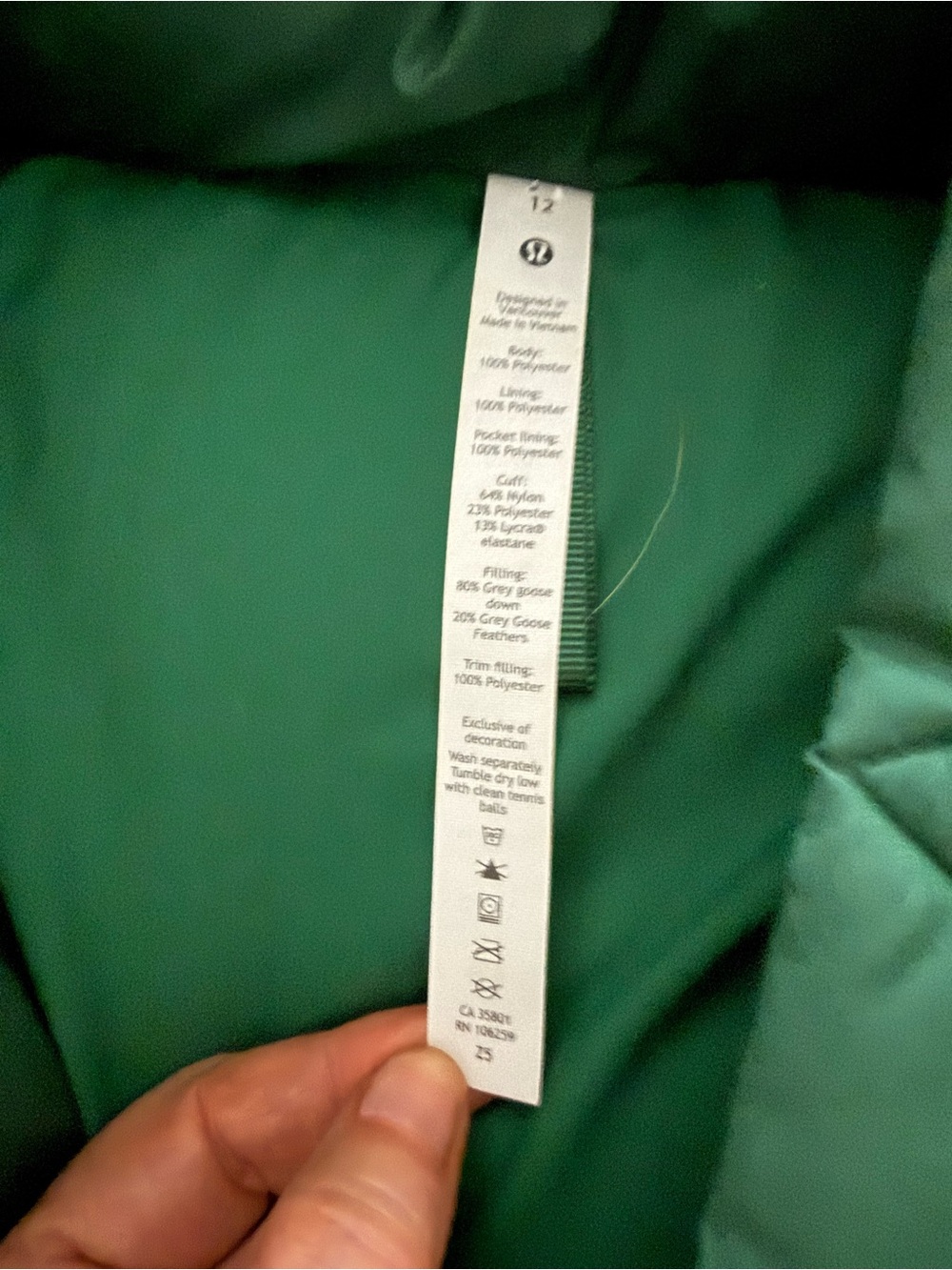 lululemon Women’s Wunder Puff hooded Jacket green L 600 Fill. - Picture 7 of 9